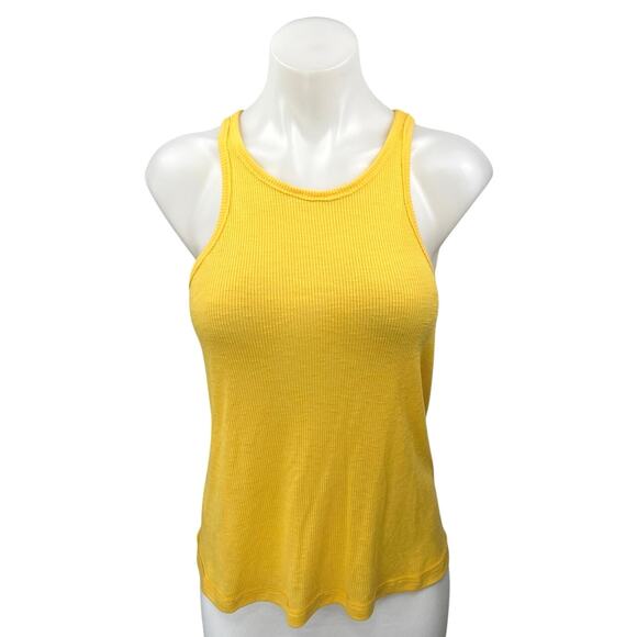 Free People Women's Yellow Rib Knit Sleeveless Racerback Pullover Tank Top Sz XS - Picture 1 of 4